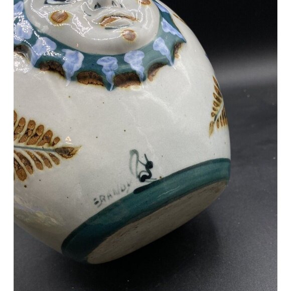 Erandi Tonala Tequila Tumble Up Folk Art Jug Sun Face Florals 11.5” Ceramic - Picture 9 of 14